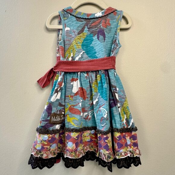 MATILDA JANE Wrap Dress Girls 2T 2 Aqua Floral & Plaid With Red Bow Accent - Picture 2 of 8